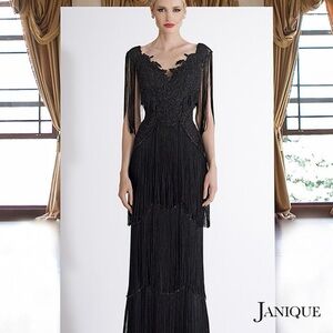 Janique Black Fringe Maxi Dress
